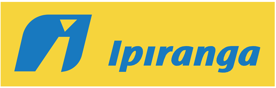 Um logotipo azul e amarelo para ipiranga sobre fundo amarelo.
