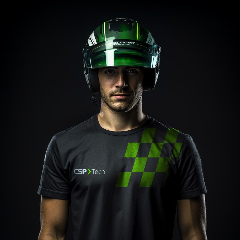 Um homem usando capacete e camiseta csp