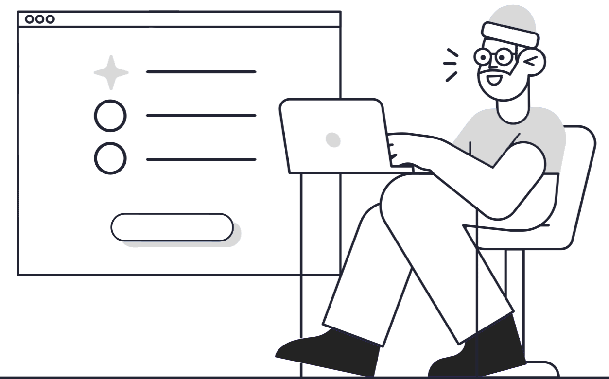 Um homem está sentado em uma mesa usando um laptop.