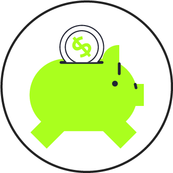 Um cofrinho verde com uma moeda de um dólar saindo dele.