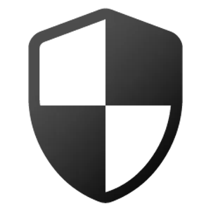 Um ícone de escudo preto e branco sobre um fundo branco.