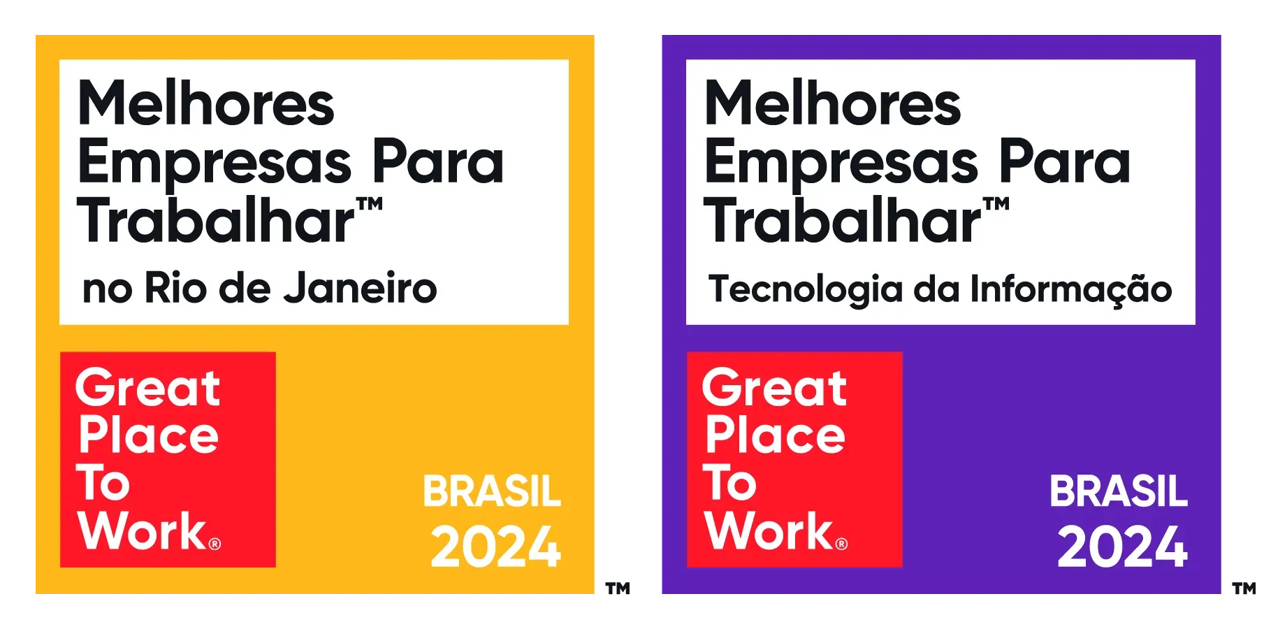 Três selos que indicam que a CSP Tech foi considerada pelo Great Place to Work uma melhores empresas para trabalhar.