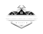 Monochrome construction logo with house roof, hammer, and “Johnson Construction” and “2025” text