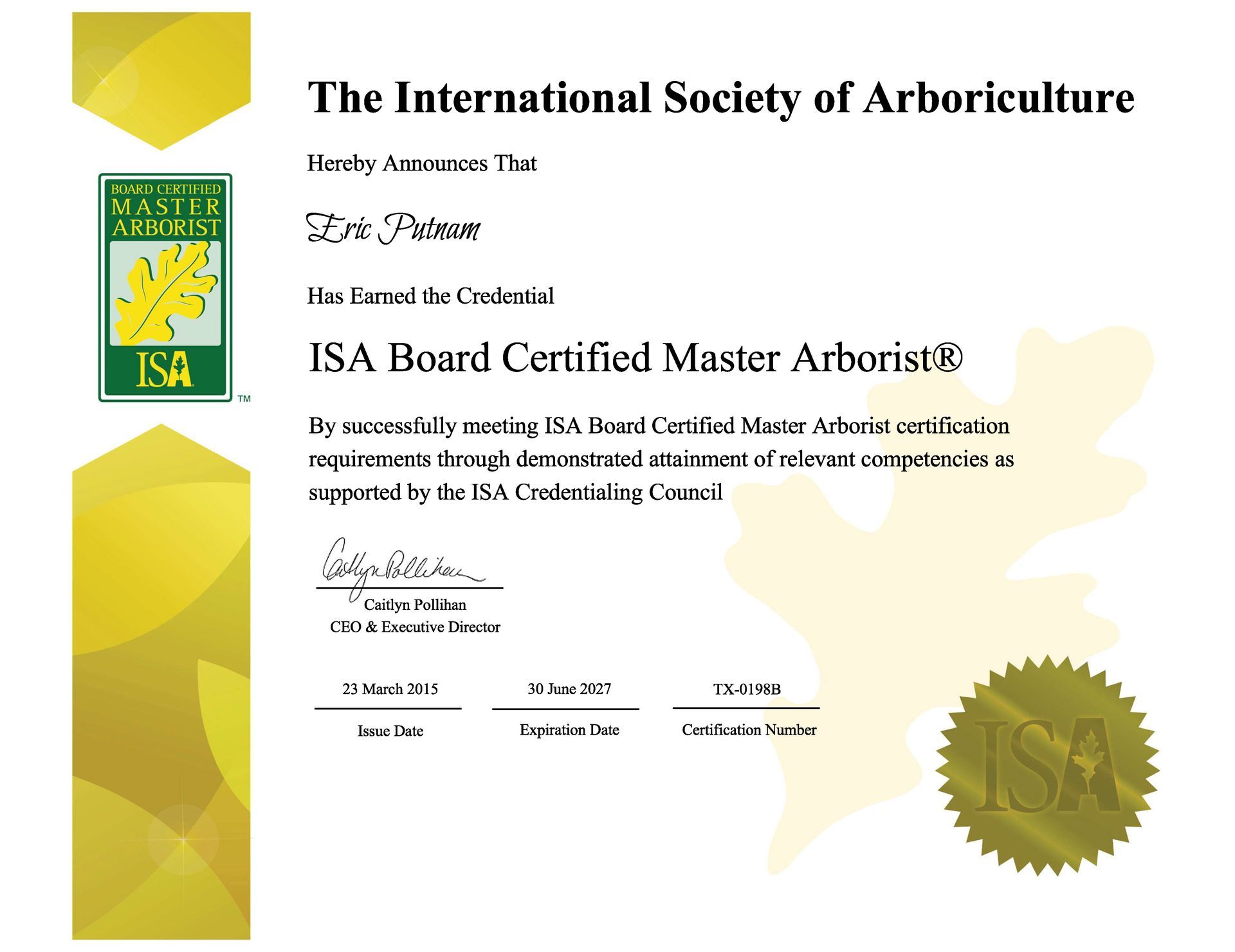 Eric Putnam BCMA Certification
