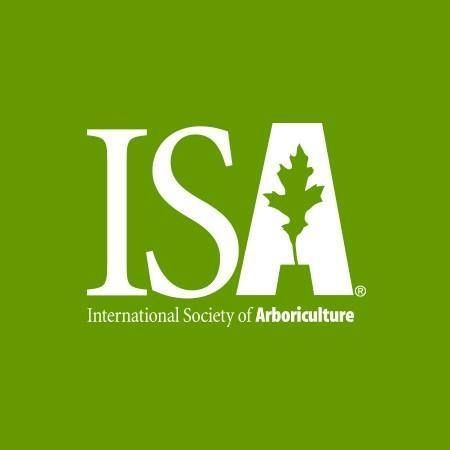 ISA logo on green background with white letters and leaf in the A, “International Society of Arboriculture” below