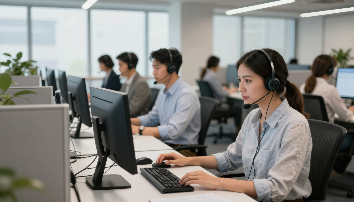Contact centre agents with headsets