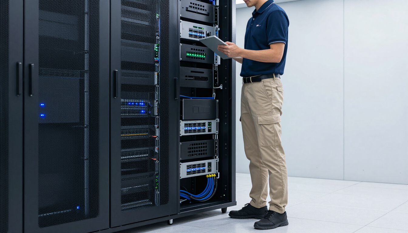 IT technician at server rack