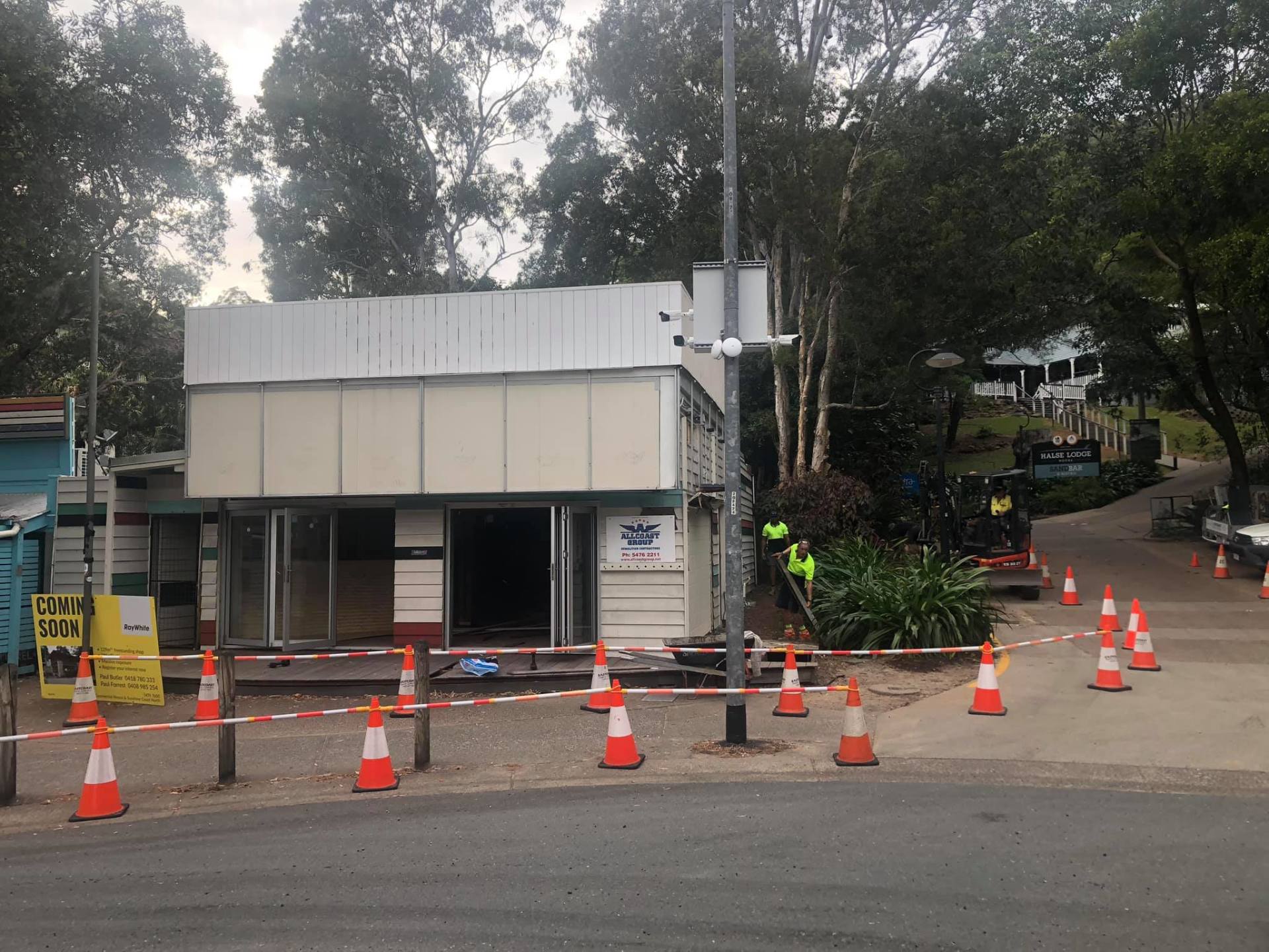 A commercial building getting demolished by Allcoast Contractors