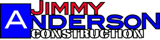 Logo for Jimmy Anderson Construction: blue square with white "A", red "JIMMY," and blue "ANDERSON" over "CONSTRUCTION."
