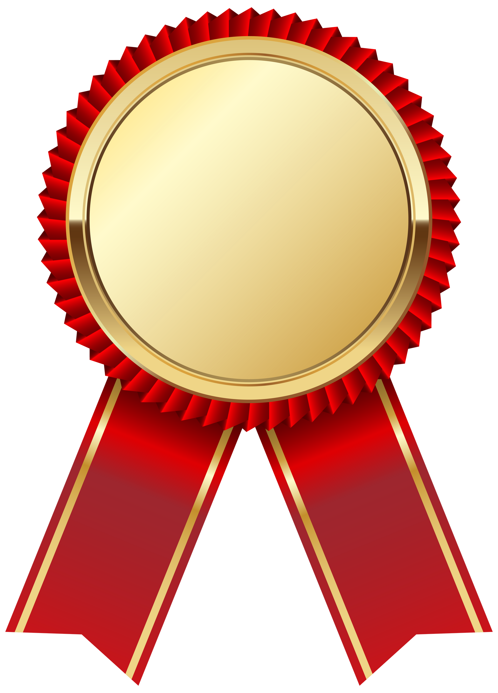 Gold medal with red ribbon.