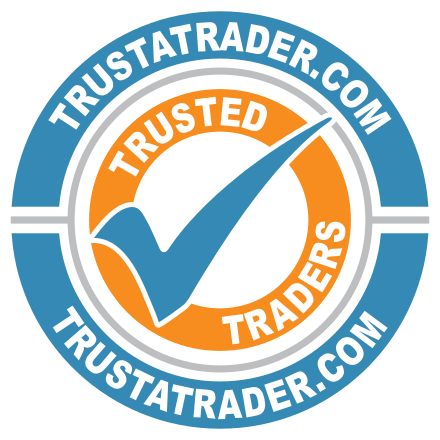 Logo for TrustATrader.com: Blue and orange circle with a checkmark and the words