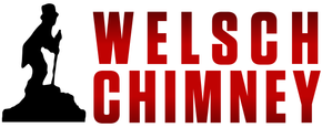 Welsch Chimney logo with black chimney sweep silhouette and red block text on white background