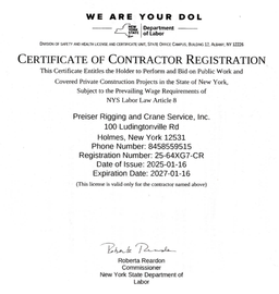 A certificate of contractor registration from the department of labor