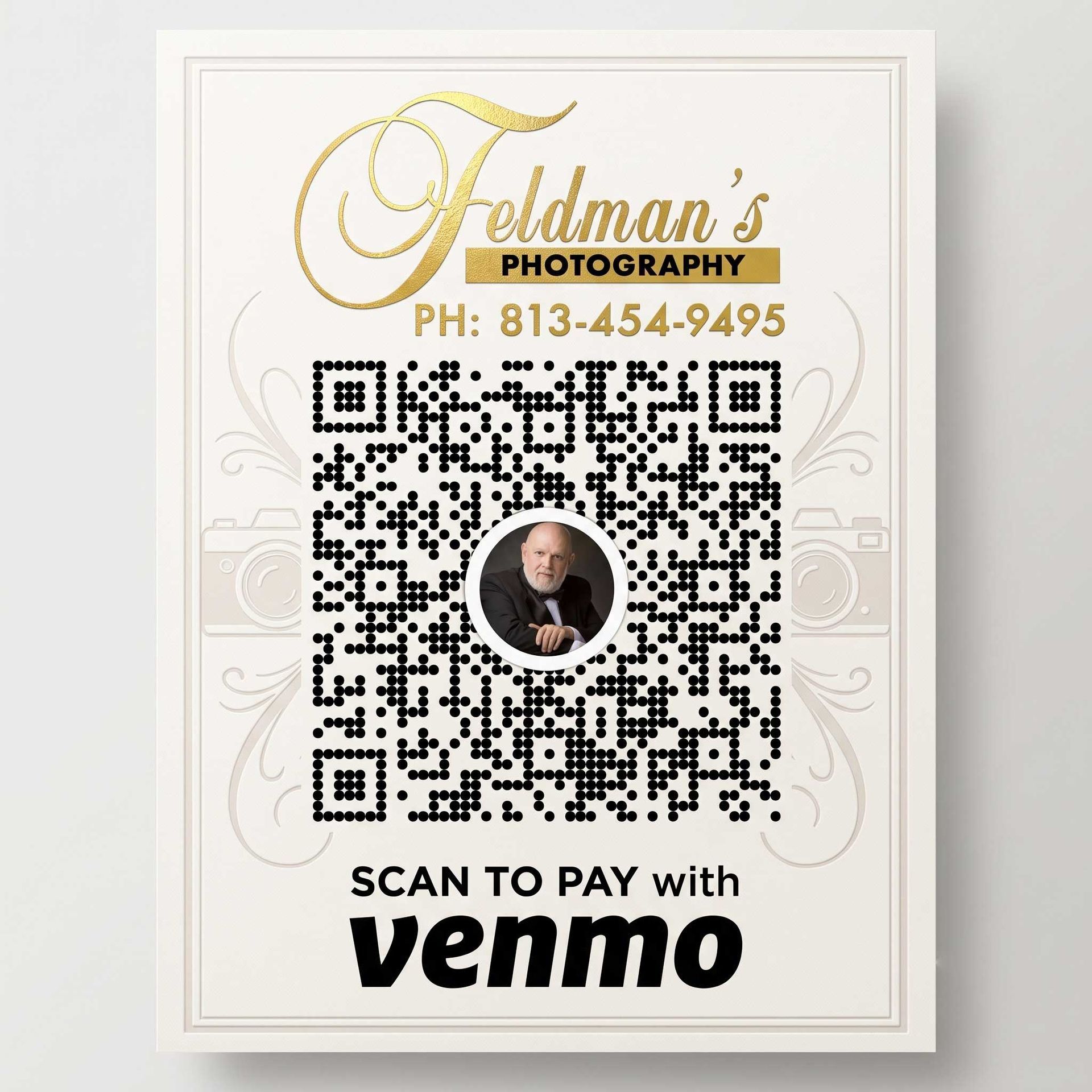 Feldman’s Photography Venmo payment sign with QR code and phone number