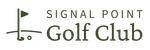 Logo for Signal Point Golf Club featuring a dark green golf flag icon on a curved line with the text to the right.