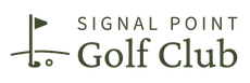 Logo for Signal Point Golf Club featuring a dark green golf flag icon on a curved line with the text to the right.
