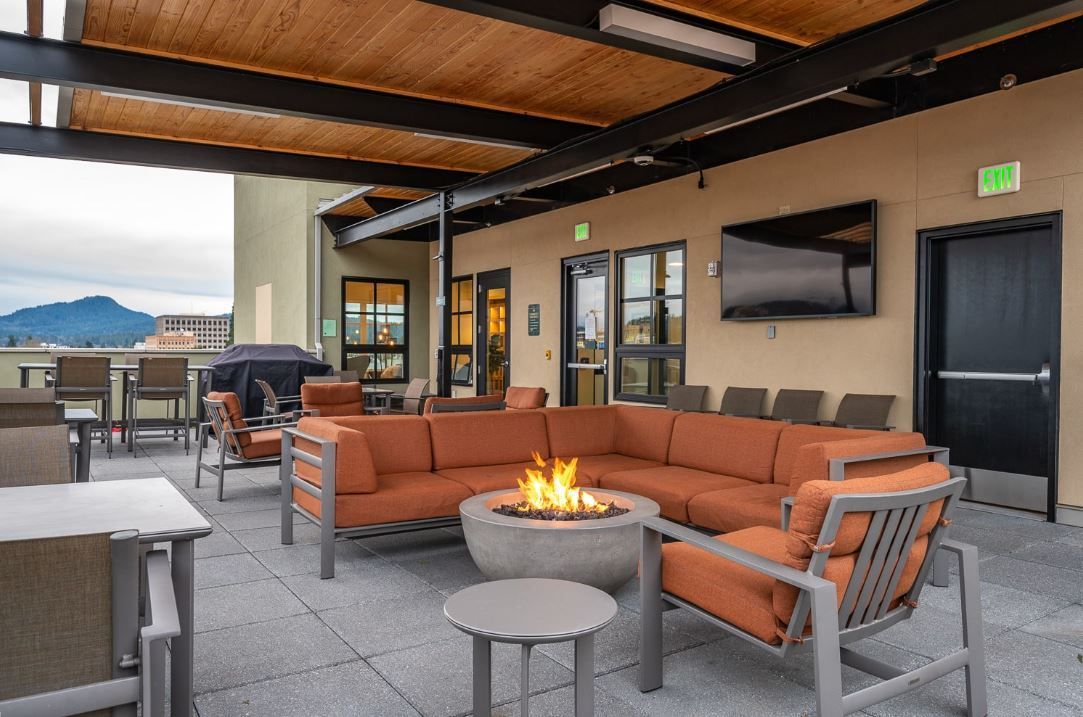 photo of roof top deck with fire pit