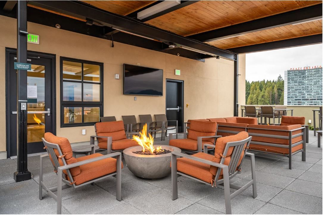 photo of roof top deck with fire pit