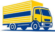 Icona di un camion delle consegne giallo e blu visto di lato