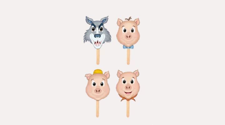 MASCARAS PARA CUENTOS LOS 3 COCHINITOS (4 PZAS)
