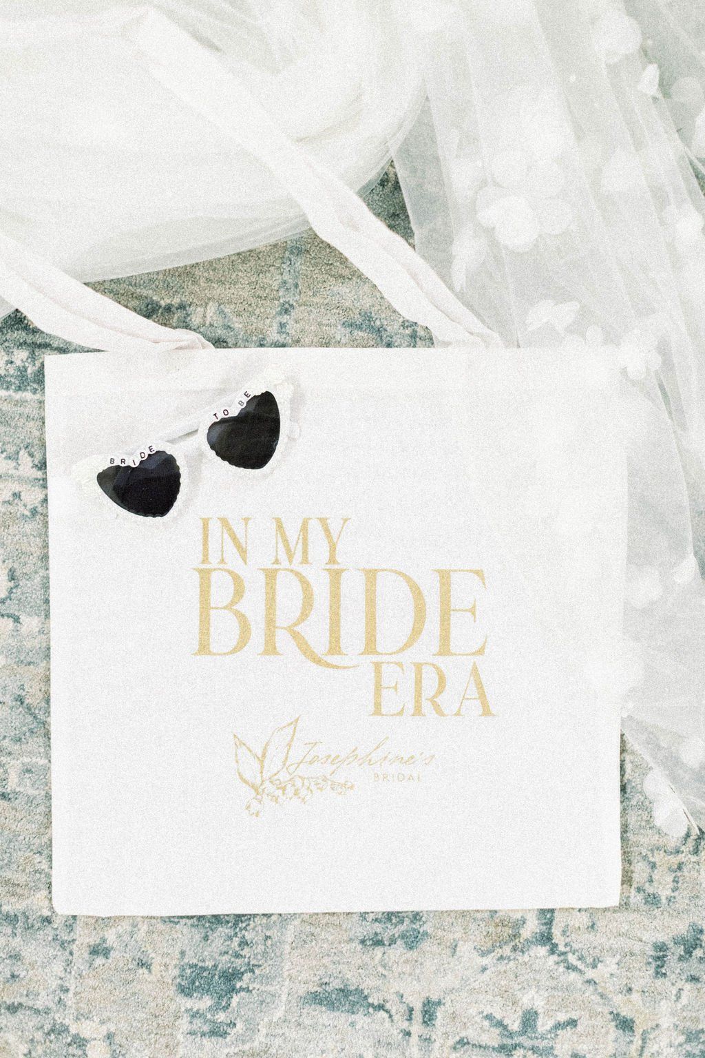 White tote bag with text 