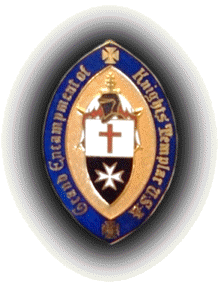 Oval blue-and-gold Catholic emblem with a red cross and white starburst on a black center