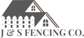 J & S Fencing Co. logo with a house roof and white picket fence in gray and black