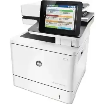 An hp printer with a tablet on top of it.