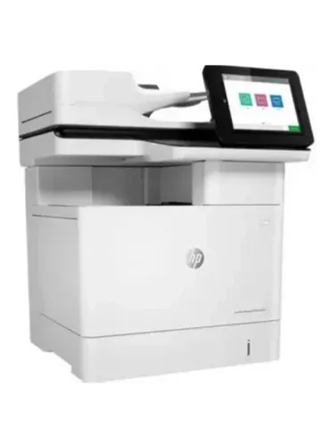 A white printer with a tablet on top of it.