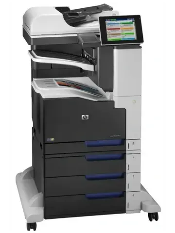 A black and white printer with a tablet on top of it.
