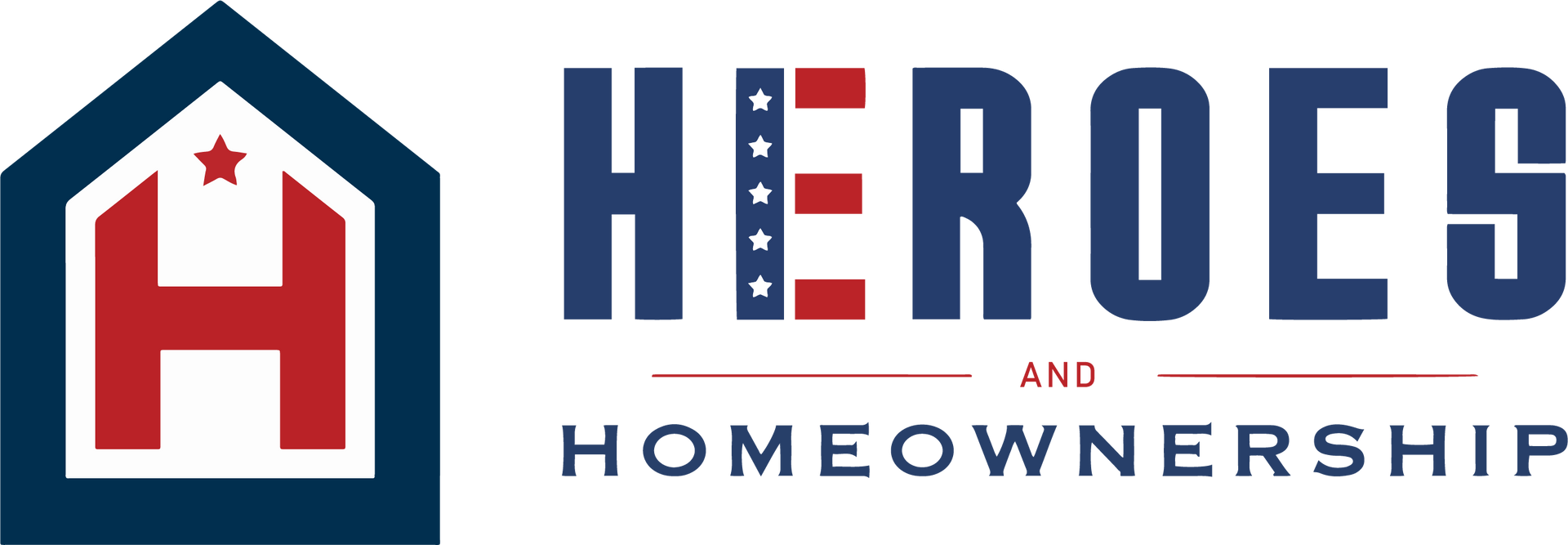 A logo for heroes homeownership with a red white and blue house