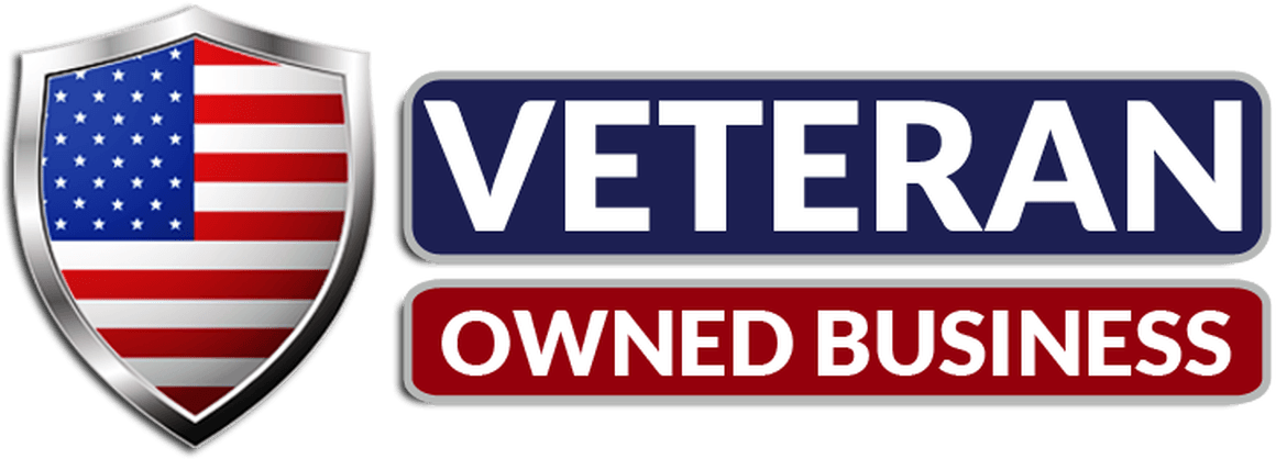 A veteran owned business logo with an american flag on it
