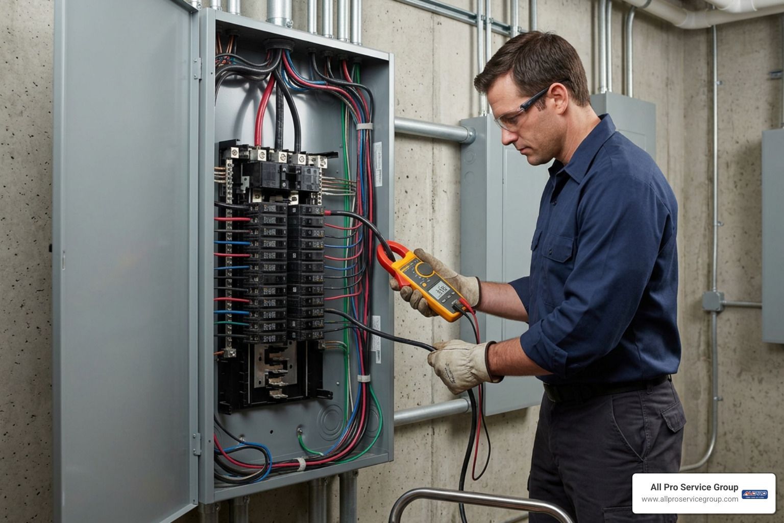 Commercial electrical service panel undergoing load testing