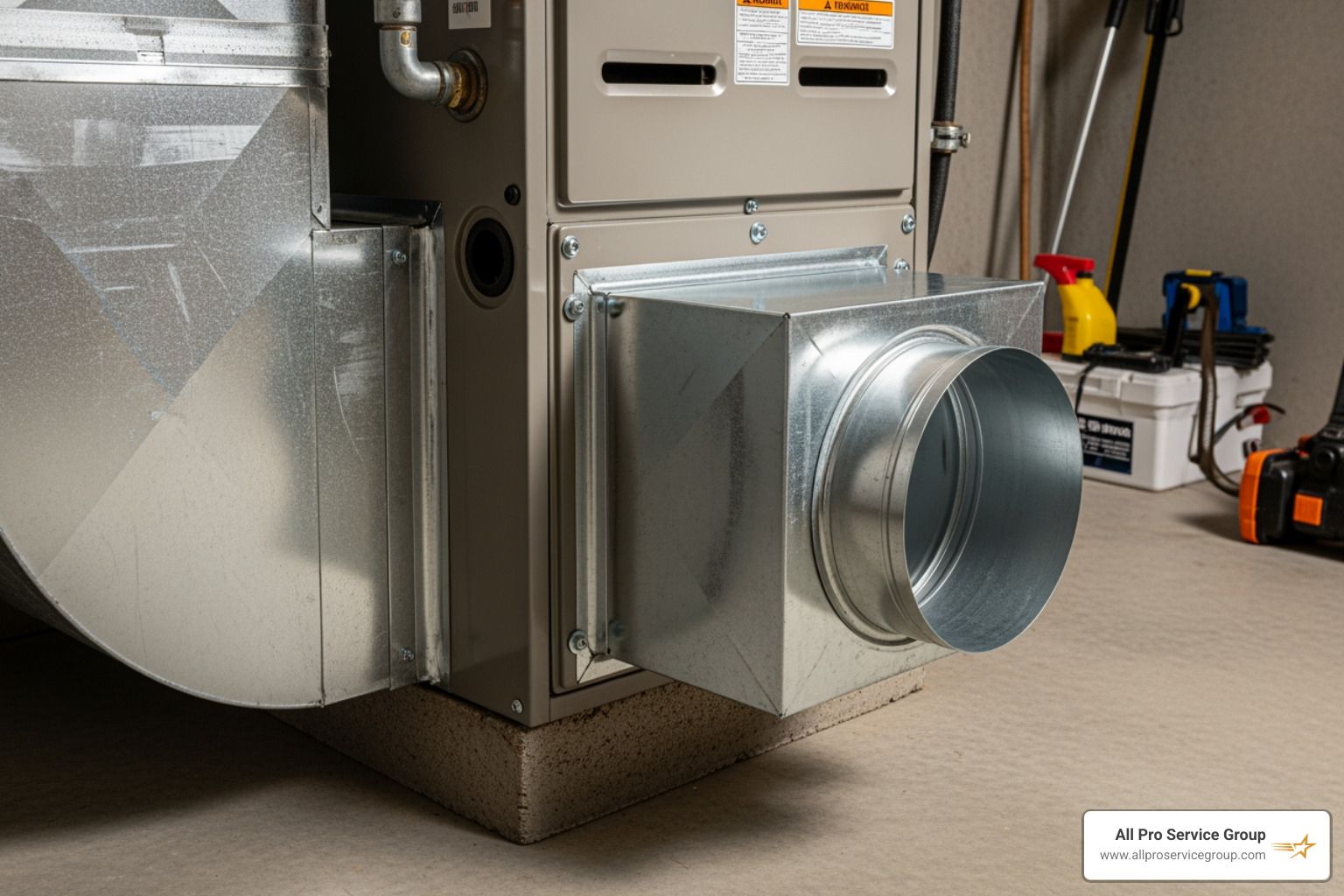 Supply air plenum box attached to a furnace base