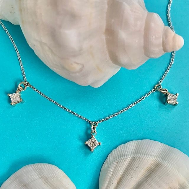Dangle Princess Cut Diamond Necklace