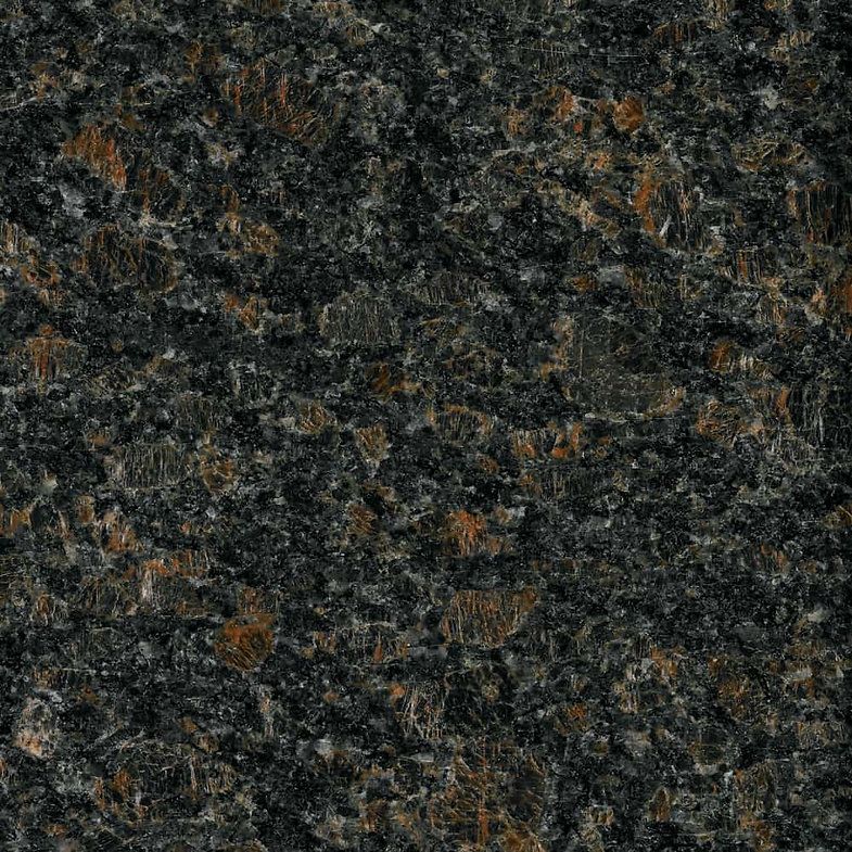 Dark brown granite with copper-colored flecks.