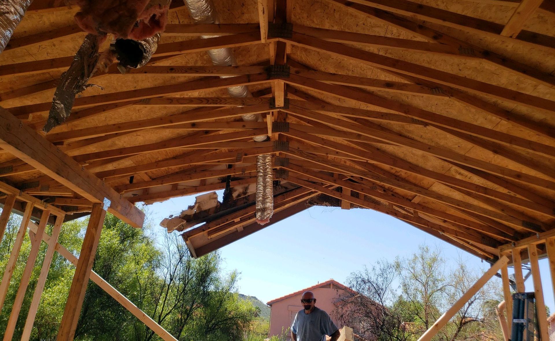 fire damaged roof of home