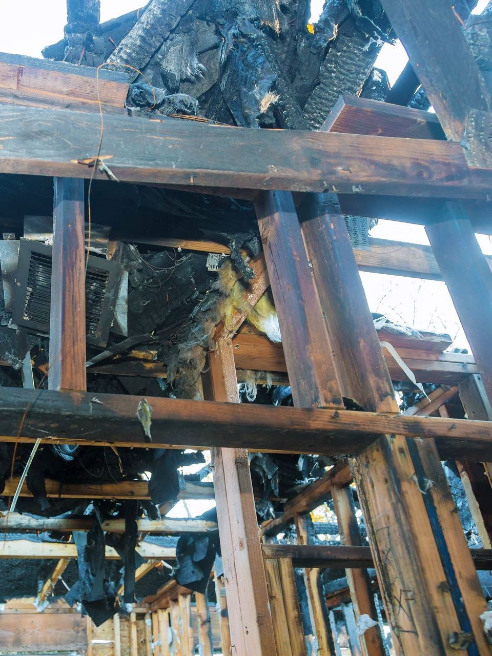 interior of a home damage wall after fire
