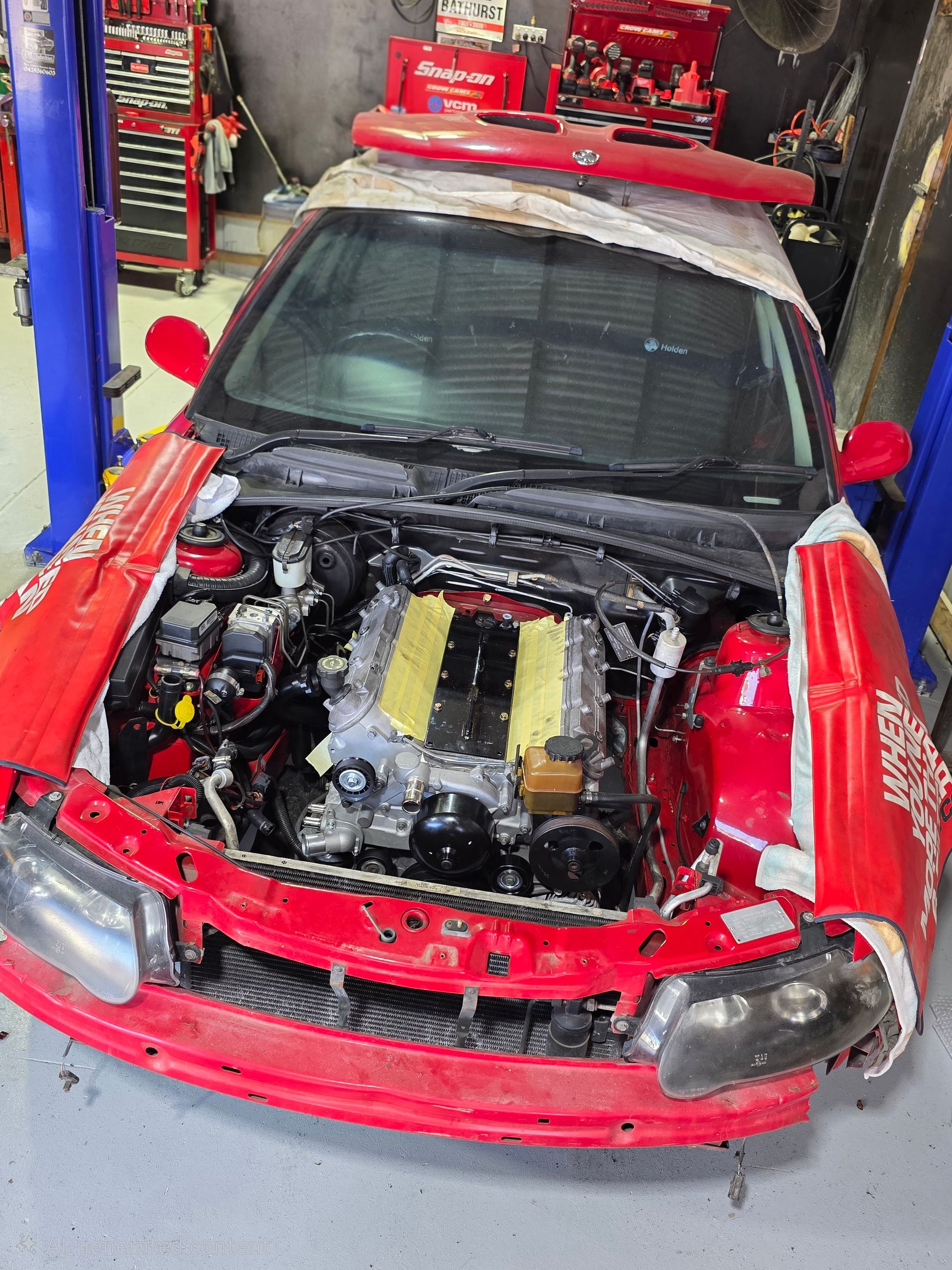 Person Working on a Car Engine in a Garage With the Hood Open — M T Automotive In Wallsend, NSW