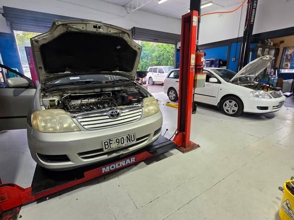 Silver Car With Hood Open on a Lift in an Auto Repair Shop — M T Automotive In Wallsend, NSW