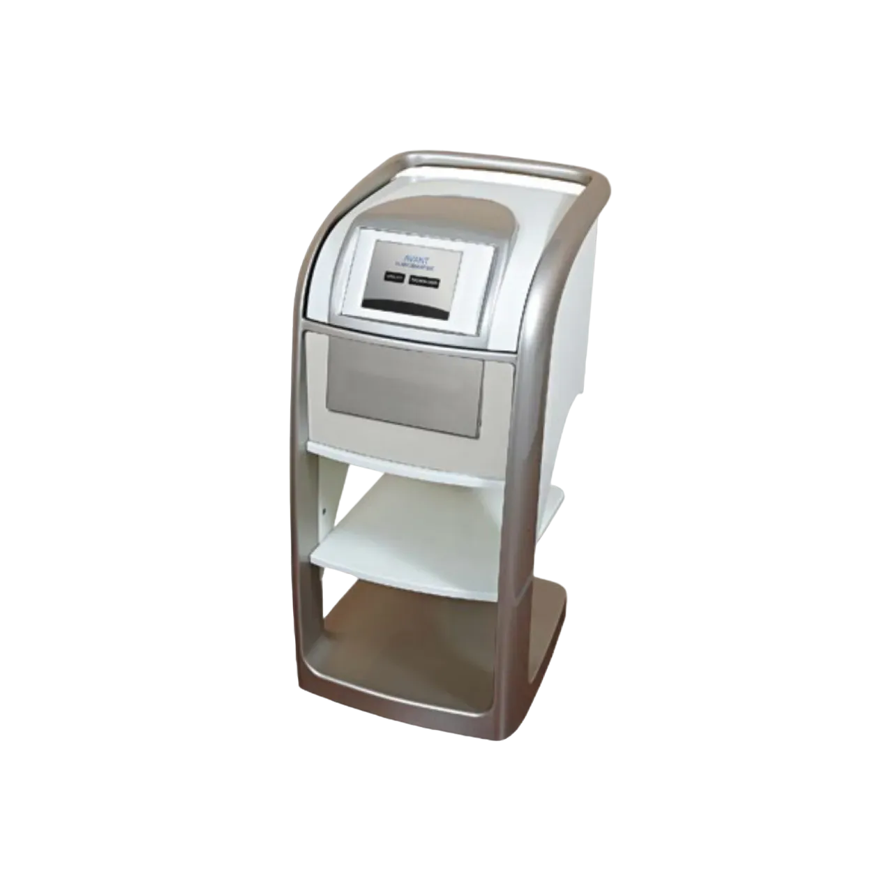 un carrello bianco e grigio con due scaffali e un display dermoplasma tecnologia di estetiva avanzata antiaging