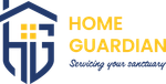 The home guardian logo is blue and yellow and says `` home guardian servicing your sanctuary ''.