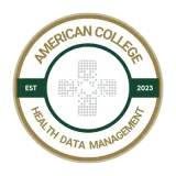 American College Health Data Management circular logo in gold, green, and white with EST 2023