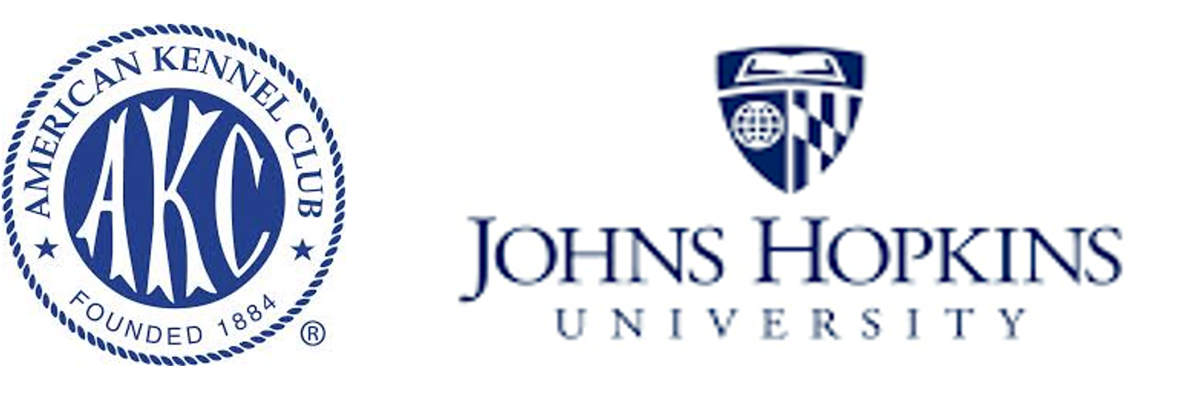 AKC and Johns Hopkins University logos side by side in blue on white background