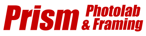 Prism Photolab & Framing logo in red and black text on a white background