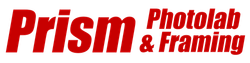 Prism Photolab & Framing logo in red and black text on a white background