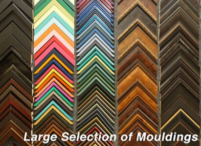 Large selection of colorful moulding samples displayed in rows