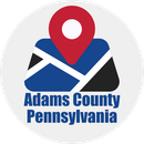 A logo for adams county pennsylvania with a map pin