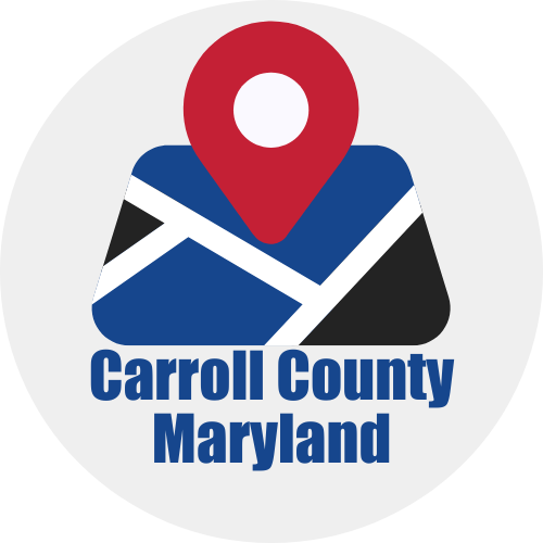 A logo for carroll county maryland with a map pin