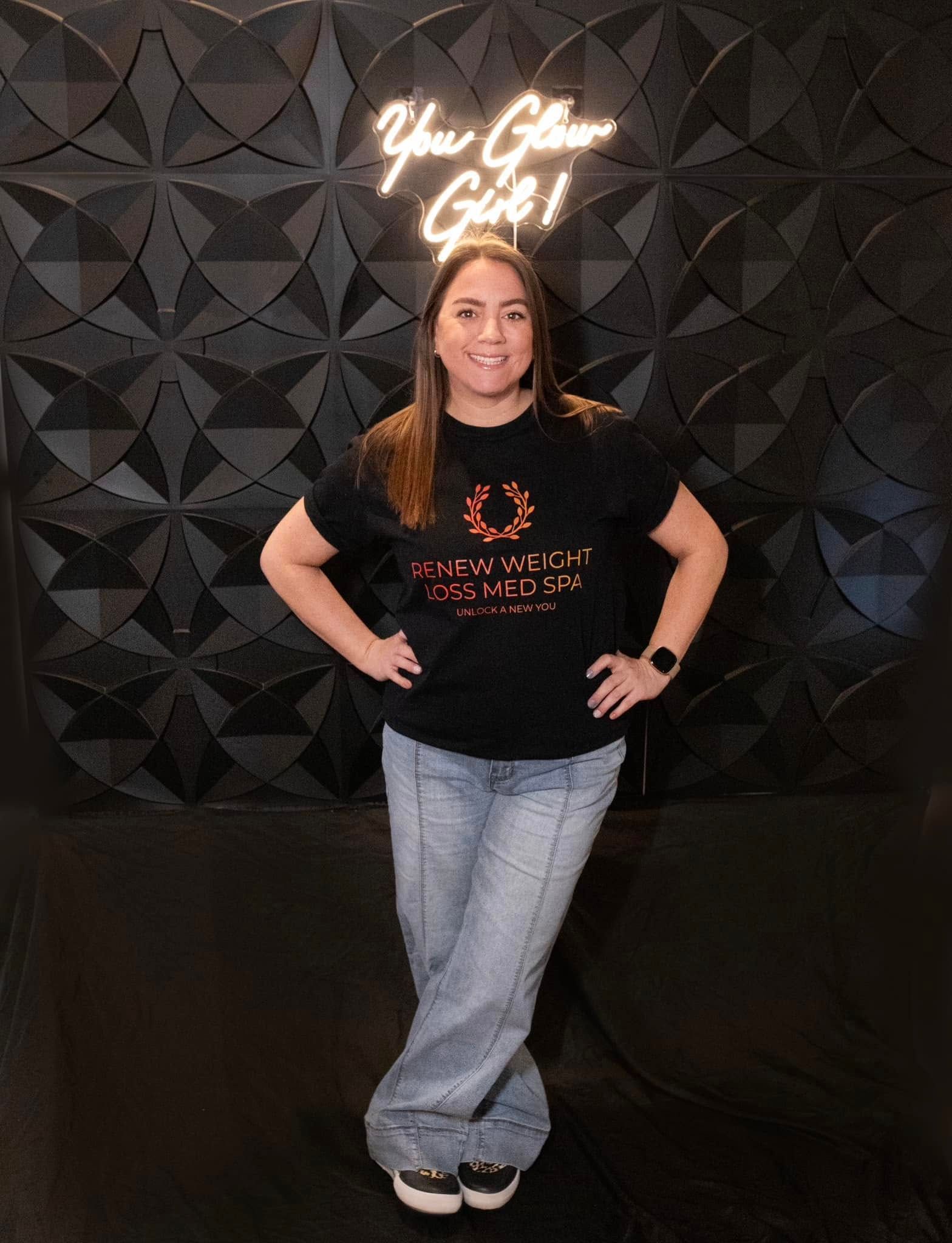 Woman Showing her weight loss at Renew Weight Loss Med Spa in Springfield, MA